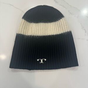 Tory Burch Black and Cream Knit Hat